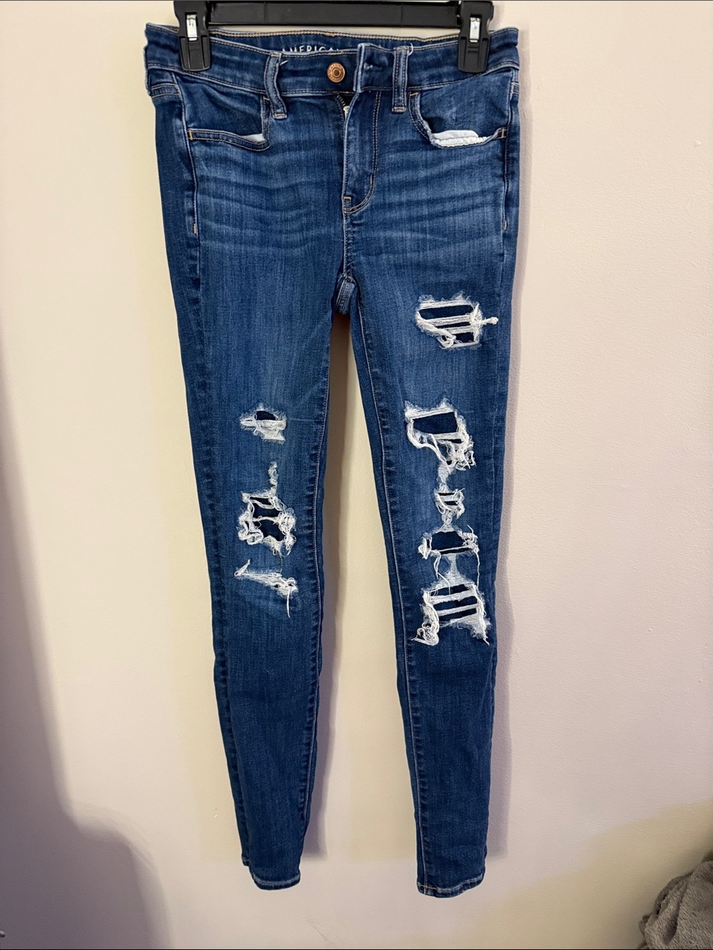 American Eagle Outfitters Dark Blue Ripped Skinny Jeans